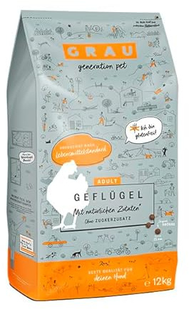 GRAU – das Original – Trockenfutter für Hunde - Geflügel, 1er Pack (1 x 12 kg), getreidefrei, für Sensible, Erwachsene Hunde