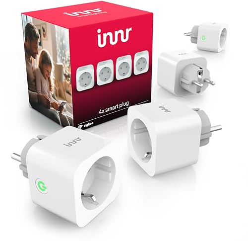 Innr Smart Steckdose, funktioniert mit Hue* und Alexa, Zigbee Repeater, Zigbee Steckdose mit Strommessung, 4 Stück