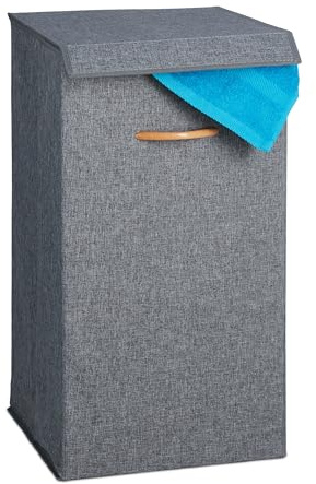 Relaxdays lavandería Cesto Ropa Sucia con Tapa, 73 L, Bolsa Colada Plegable, Poliéster, Ahorra Espacio, Gris Claro/Natural, 64 x 35 x 35 cm