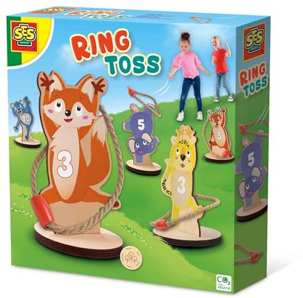 SES Creative Ringewerfen | Outdoor Spiele | Made in Holland | für Kinder ab 3 Jahren | Diverse Farben | 5 Holzringe | 02312
