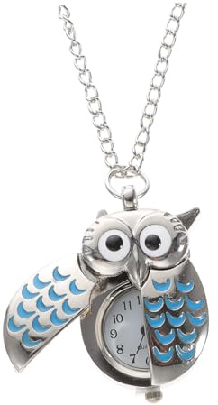 VALICLUD Vintage Eulen Kette mit Uhr Taschenuhr mit Kette Damen Quarzwerk Metall Silber als Anhänger für Party