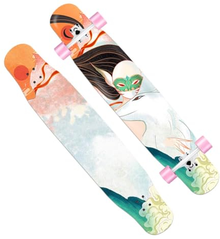 Longboard Skateboards Cruiser Double Kick Concave 46 Zoll Longboards für Mädchen Jungen, Pro Complete Skateboard Deck für Kinder Erwachsene Anfänger Extremsport (Color : D)