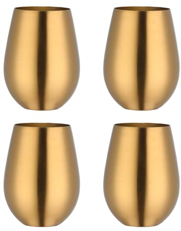 Buyer Star 304 Stainless Steel Wine Glasses Set of 4 - Large 17 oz Outdoor Stemless Wine Tumblers - 100% Unbreakable & Stemless Metal Drinking Cups for Home and Outdoors Dishwasher safe (Gold)