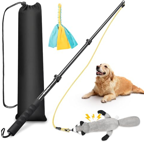 Dog Flirt Poles Extra Strong, Retractable Teasing Stick with Lure, Interactive Dog Toy for Outdoor Training Play Exercise, 102cm Flirt Stick with 2 Tease Chew Toys Rope for Small Medium Large Dogs