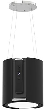 FIREGAS Hotte Aspirante,Hotte de Plafond pour Îlot, Inoxydable Noir, Motoréducteur sans Balais, 480m³/h, Classe A, Écran Tactile et Télécommande, 9 Vitesses, Kit d'Installation Inclus, Noire