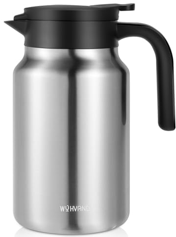 WYHVAND Thermoskanne 1,5 L aus Edelstahl, Kaffeekanne, Silber | Hält lange warm oder kalt, staub- und auslaufsicherer Deckel, Druckknopf für Einhandbedienung, Geschenk für Kaffeeliebhaber