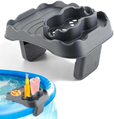 Jwthee Spa-Tischplatte mit 2 Getränkehaltern, verstellbare Spa-Tischplatte,rutschfeste Whirlpool-Tischablage mit Abflusslöchern,Pooltisch mit Getränkehalter für Outdoor Aufblasbarer Pools/Spa(grau) ﻿