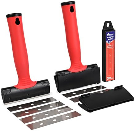 EHDIS 2 Raschietto Vetro con 30 Lame in Acciaio al Carbonio, Raschietto con Possibilità di Aggiungere Maniglie di Prolunga, per Finestre, Vetro, Pavimento, Parete, Stufa, Vernice, Adesivi, 4 INCH