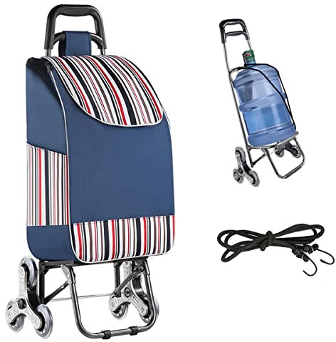 QZQJUILU Leichter Treppensteiger-Einkaufswagen mit 6 Rädern, zusammenklappbar, große Kapazität, wasserdicht, 40 l, Treppensteiger-Einkaufswagen