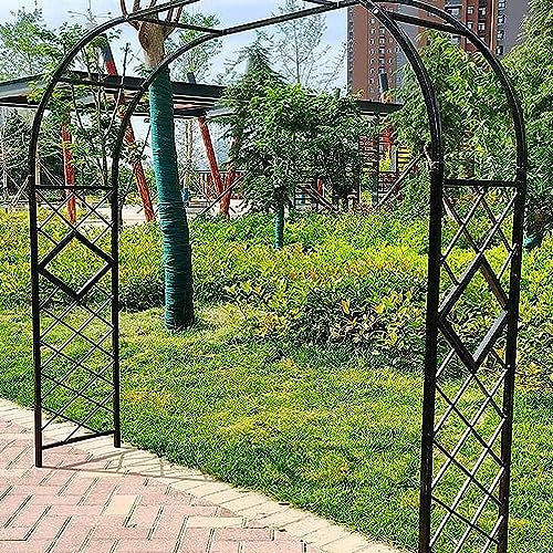 Treillis d'arche de jardin en métal noir extra large pour mariage et plantes grimpantes - Tonnelle de rose galvanisée avec design d'arche de roses - 1,4 x 2,3 m (l x H)