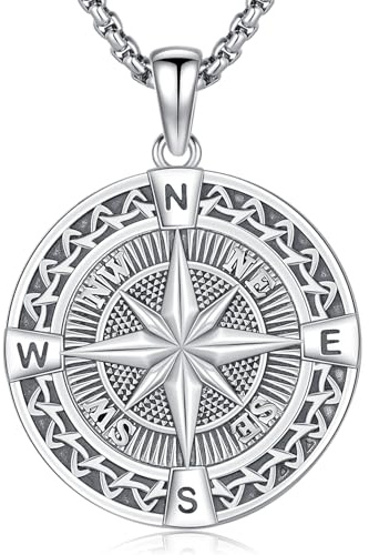 Friggem Kompass Halskette 925 Sterling Silber Herren Kette Kompass Anhänger Zum Vatertag Abschluss Geschenk Schmuck für Herren Damen