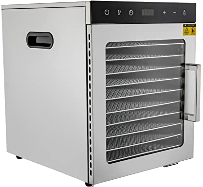 Essiccatore a 10 scomparti, in acciaio inox, 800 W, temperatura regolabile 30-90 °C, timer digitale 24 ore, 38,5 x 34,5 x 42,5 cm