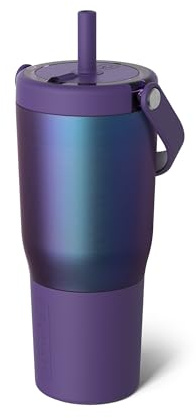 BrüMate Resa 25oz 100% Leakproof Travel Tumbler w/Handle & Straw | Flexible SoftSip Straw | Silicone Sleeve for Durability | Stainless Steel | Cup Holder & Travel Friendly Water Bottle (Dark Aura)