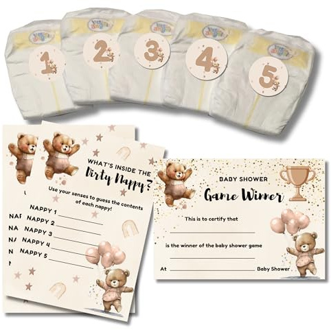 Rainbow Sensation Dirty Nappy Baby Shower Game Teddy Bear Brown/Unisex Neutral Boy Girl Game Prize (20 Players)