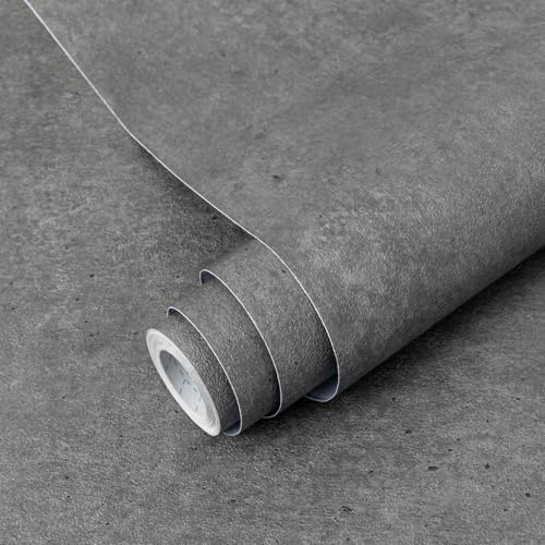 Decoroom Sticky Back Plastic Roll 30X300cm Dark Grey Vinyl Wrap Waterproof | Peel and Stick Wallpaper Self Adhesive Matte Concrete Effect for Bedroom Living Room Furniture Stickers