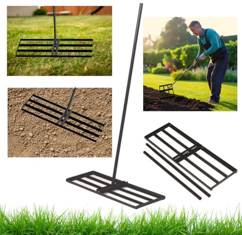 Anwicar Garten Rasenrakel Edelstahl 90x30 cm & 150 cm Stiel - Robuster Nivellierrechen für gleichmäßige Rasenpflege - Rasen-Nivellierharke & Rasenglätter für Garten & Sportplätze