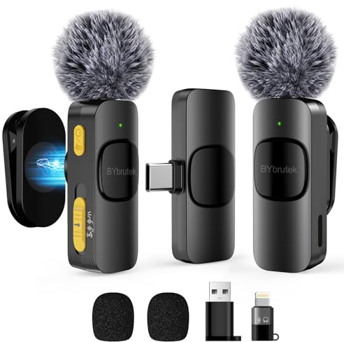 BYbrutek trådlös plug-in mikrofon för mobiltelefon, iPhone, Android och PC - minimikrofon lämplig för videoinspelning, Vlog, TikTok, YouTube, live-överföring och intervjuer