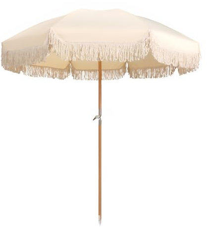 ZIHQRgE Ombrellone da Spiaggia Boho da 200 cm Ombrellone da Giardino Rotondo Portatile con Frangia, Anti UV, Impermeabile, per Piscina e Prato All'aperto