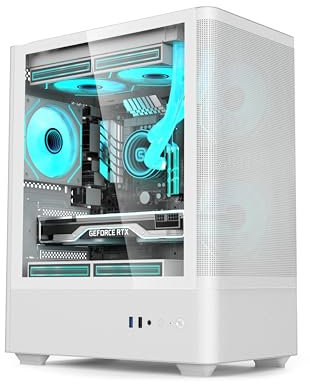 iONZ PC Gaming Case - mATX Mid Tower with 3 ARGB PWM Fans - KZ19 Spin V2 - White (Mesh, White)
