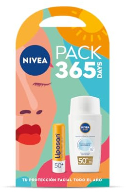NIVEA SUN Pack 365 Días Protección Solar Facial, NIVEA SUN Fluido Diario Invisible Protector solar facial FPS 50+ (1 x 40 ml) + Liposan Sun Protect FPS 50 (1 x 4,8 g)