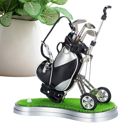 Golfstifthalter Geschenk, Miniatur -Golfbeutel -Design, Desktop -Schreibset | Trolley Style Caddy mit 3 Club -Stift -Feature und einzigartige Golf -Neuheit, lustiges Geschenk für Männer Erwachsene