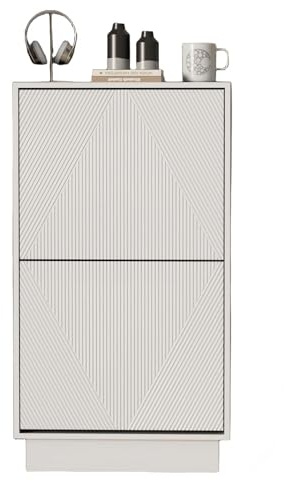 UEV Skoskåp med 2 klaffar, skobyrå smalt med tippskydd, skoförvaring för vardagsrum sovrum hall 50 x 24 x 91 cm vit