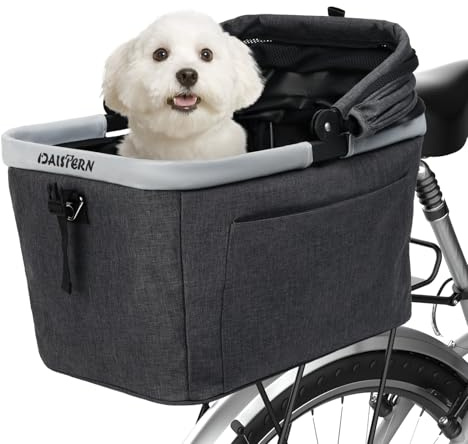 DAISTERN Cestino Posteriore Pieghevole per Cani Gatti fino a 12KG con Telaio in Metallo, Montaggio Rapido, Finestra a Rete, Cuscino Morbido, Strisce Riflettenti Adatto per Bici