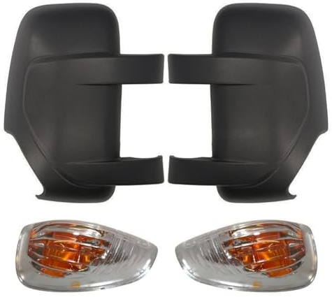 Lot de 2 coques de rétroviseur + 2 clignotants droit gauche compatibles avec Renault Master III, Opel Movano B, Nissan NV400, Vauxhall Movano Mk2 2010+ capuchon de rétroviseur extérieur + clignotant