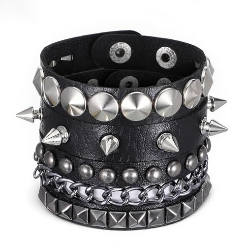 LXUEJIE 3 pulseras con tachuelas punk rock, pulsera de piel sintética punk con pinchos, pulsera de cuero de los años 80, pulsera ajustable Emo accesorios, pulseras grunge, regalos de joyería para