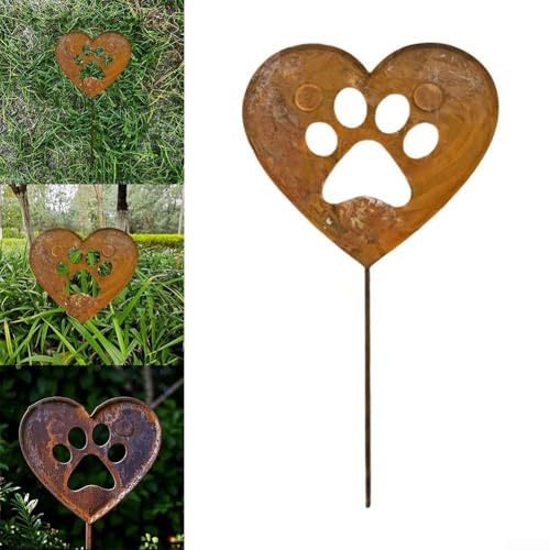Oniissy Rusty Heart Shaped Garden Stake - Vintage Iron Outdoor Decoration for Flower Beds, Balcony and Patio with Weather Resistant Design, Unique Handcrafted Metal