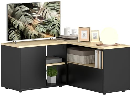 HOMCOM Meuble TV d'angle avec Rangements jusqu'à 40 Pouces Chêne Noir