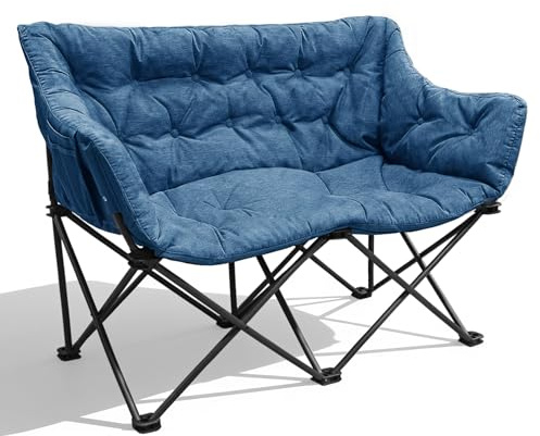 RELAX FIELD Dubbel campingstol vikbar, campingsoffa för 2 personer 320 kg, campingstol vadderad, campingsoffa med 2-sitsig för utomhus inomhus, blå