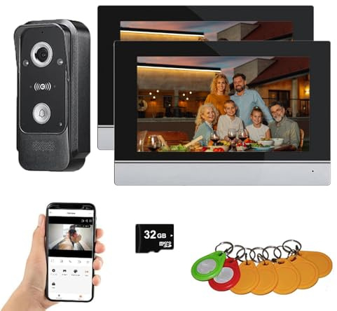 ANJIELO SMART Wired Video Intercom System,WiFi 7 Inch Touch Screen 1080P Doorbell Camera,Tuya APP Intercom Kit,3 in 1 Unlock,Motion Detection,Anti-Tamper Alarm,Two Way Intercom (1 BELL +2 MONITOR)