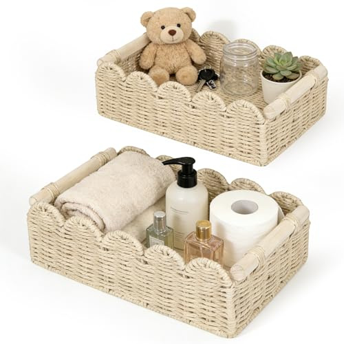 2 Stück Wickeltisch Organizer, Körbchen Rattan Korb Geflochten Aufbewahrungskorb Flechtkorb Dekor Körbe Aufbewahrung für Küche Badezimmer Handtuch Toilettenpapier