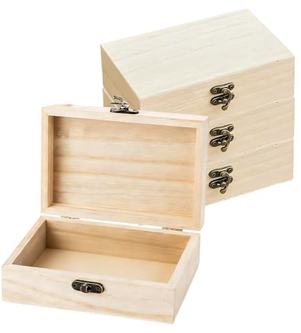 LCFVOFU 4 Stück Holzkiste Klein mit Vintage Scharniere und Schlüssel, 15x10x5cm Holzkiste mit Deckel, Erinnerungsbox für Aufnahme, Erinnerungen, DIY-Kreationen, Geschenke