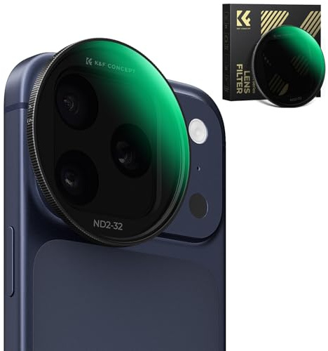 K&F CONCEPT Snap-On ND2-32 Filter kompatibel mit iPhone 17 Pro/Pro Max | Schwarz, 11,2g extrem Leichter VND-Filter mit Snap-On Deco-Halterun, AGC-Glas mit 28-Schichten-Beschichtung, FA301