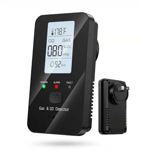 Steadfast Haven CO Detector, 4-In-1 Natural Gas Leak Detector & Carbon Monoxide Detectors with Natural, Propane, CO & Gas Leak Detector, Plug In -Temperature & Humidity Detectors for Home, RV (Black)