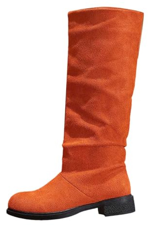 Fashionabla dammellanstövlar för vinter, bekväma slip-on lediga stövlar med klack, varm fleece