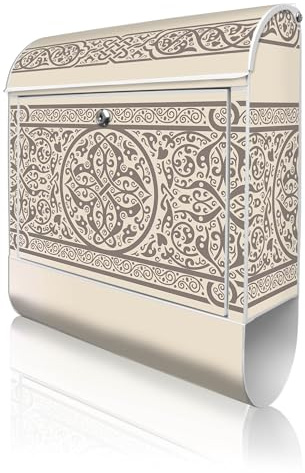 banjado Design Briefkasten 38,5x46,5x13cm & 2 Schlüssel - Briefkasten Stahl Weiß mit Zeitungsfach pulverbeschichtet - Postkasten A4 Einwurf inkl. Montagematerial - Motiv Keltischer Knoten