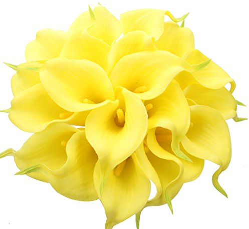 Duovlo 20pcs Calla Lily Bridal Wedding Bouquet Lataex Real Touch Artificial Flower Home Party Decor (Yellow)