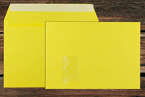 Elco Color Briefumschläge mit Fenster/intensiv - gelb / 229 x 324 mm (C4) / mit Abziehstreifen/Versandtasche/haftklebend / 250 Stück