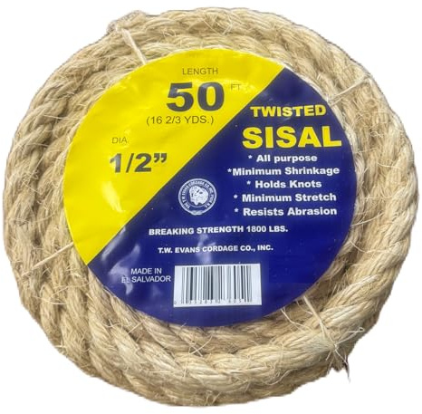 T.W. Evans Cordage Co. 22-605 1/2 in. x 50'. Twisted Sisal Rope