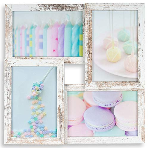 levandeo Bilderrahmen Collage 28x28cm 4 Fotos 10x15cm Shabby Chic MDF Holz Glas Vintage Landhausstil fertig montiert Wanddeko
