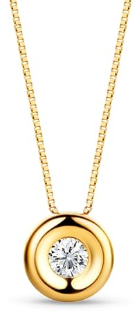 OROVI Collana Donna Oro Giallo 18KT Collana con Ciondolo con Tondo con Diamante naturale taglio brillante 0,05 ct 40 cm, estendibile fino a 42 cm, in astuccio portagioie