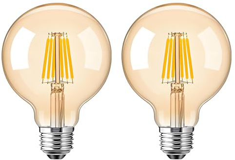 HUAMu Glühbirne Globe Vintage G80 E27 6W LED Retro Lampe Soft Spiral Filament Dekorative Glühbirne Ersetzt 60W 600LM Warmweiss 2700K 220-240V Filament Fadenlampe Nicht Dimmbar - 2 Stück