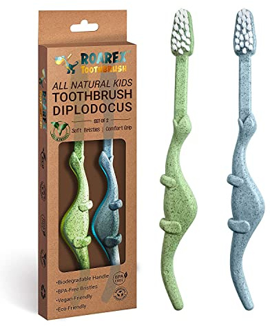 ANPEI ROARex Vegan Kids Toothbrush | Dino Design | Biodegradable & Compostable Natural Plant-Based Toothbrush | Dinosaur Theme | 1% for The Planet