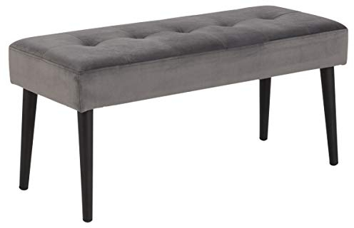 AC Design Furniture Gloria Bank, Sitzbank mit Grauer Samtbezug und Schwarzen Metallbeine, Polsterbank im Moderner Stil, Esszimmermöbel, Flürmöbel, L: 95 x H: 45 x W: 38 cm, 6.7