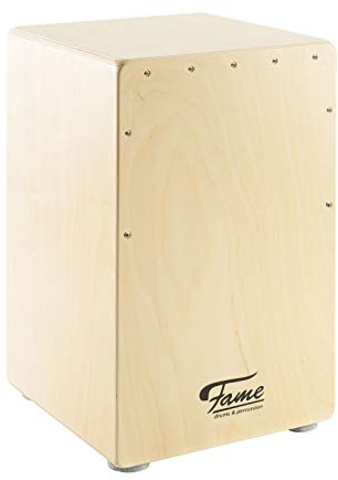 Fame Cajon Standard Pro Natural, Drum-Box, Birke, Made in Germany, Tiefer Bass, Snare-Effekt, Sitztrommel, Trommel für Unterwegs