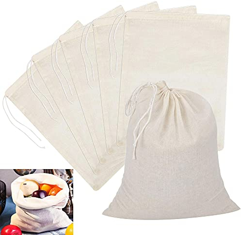 6 Stück Muslin Taschen Baumwolle 40 * 50CM Käsetuch Siebbeutel Ungebleichtes Baumwollgewebe Musselin Sieb Beutel Musselintuch Baumwoll Siebbeutel Filtertuch Wiederverwendbare Gemüsebeutel für Kochen