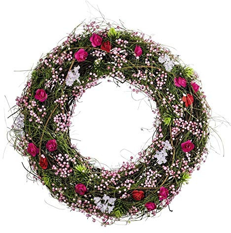 Osterkranz Türkranz Ø 30 cm – Frühlingskranz mit rosa & pink Blumen | Deko Kranz Tür & Wand | Oster Deko, Frühlingsdeko, Wohnung & Eingangsbereich